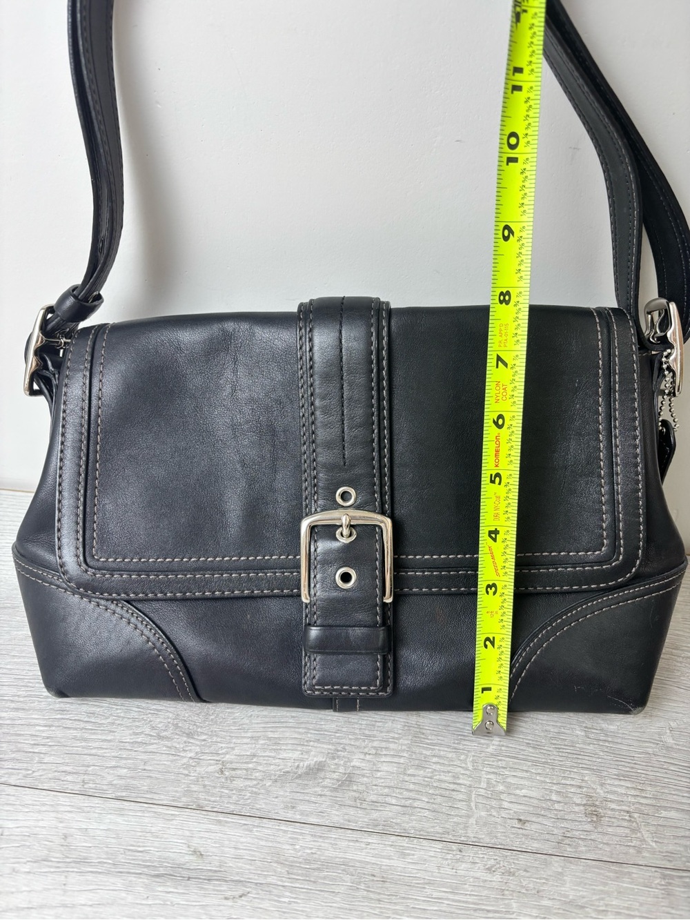 Coach Hampton Black Leather Buckle Flap Shoulder Bag Contrast Stitch Purse - Picture 13 of 14